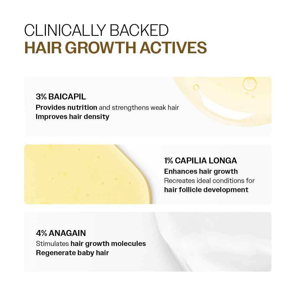 Bare Anatomy Advanced Hair Growth Serum shown as non-greasy and quick absorbing on hair.