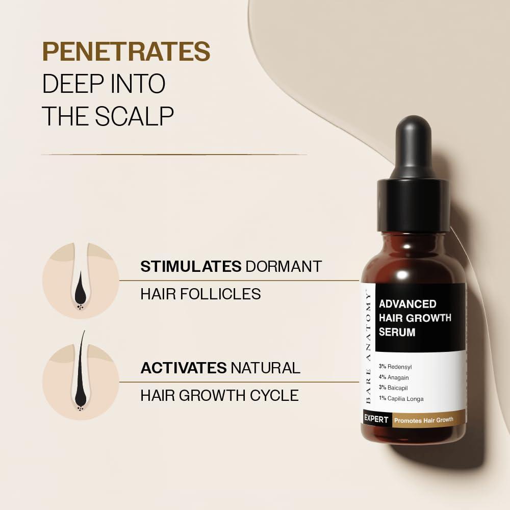 Bare Anatomy Serum highlighting Redensyl as a key growth-active ingredient.