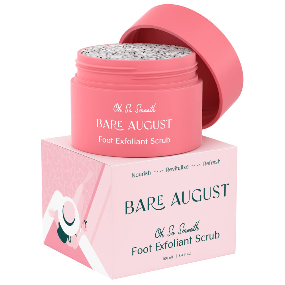 Bare August Foot Scrub bottle with natural exfoliants for smoother feet.