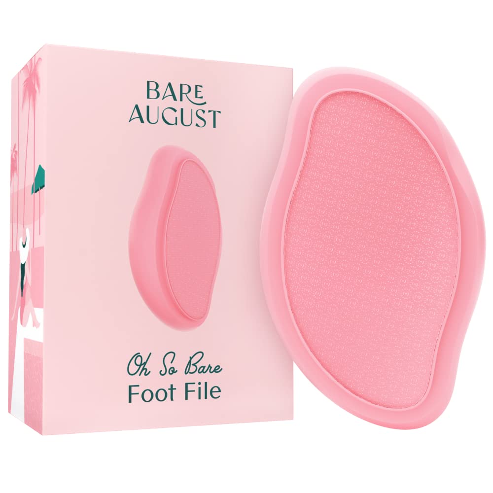 Bare August glass foot file close-up showing a textured surface for gentle exfoliation.