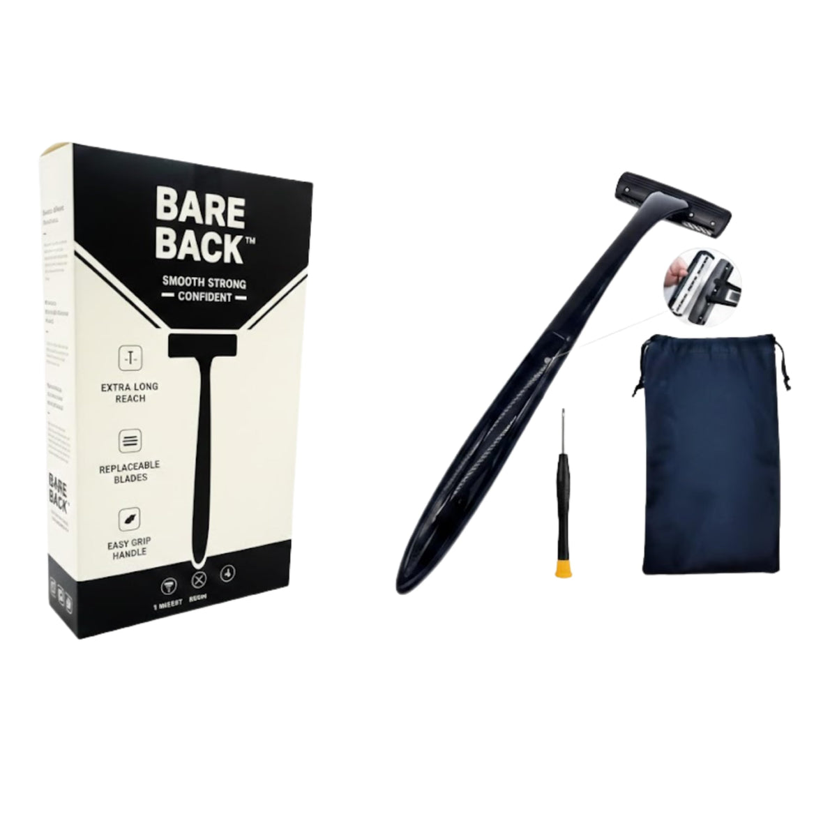 Bare Back rasoir dos homme avec poignee 43 cm pour un rasage autonome.