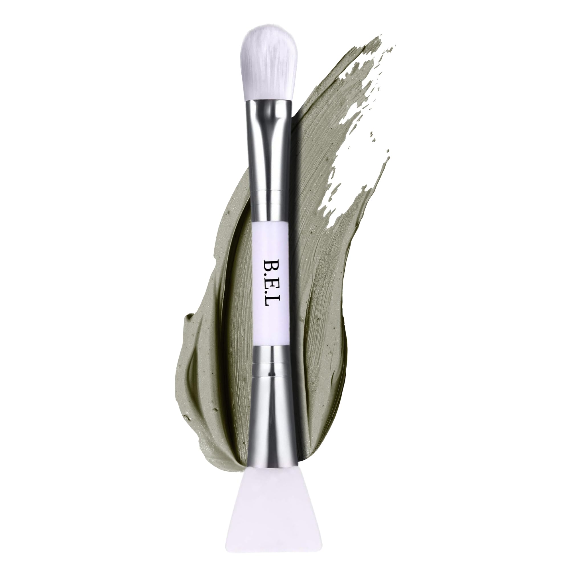 Bare Essentials Living dual-sided clay mask brush with nylon bristles and silicone for precise application.