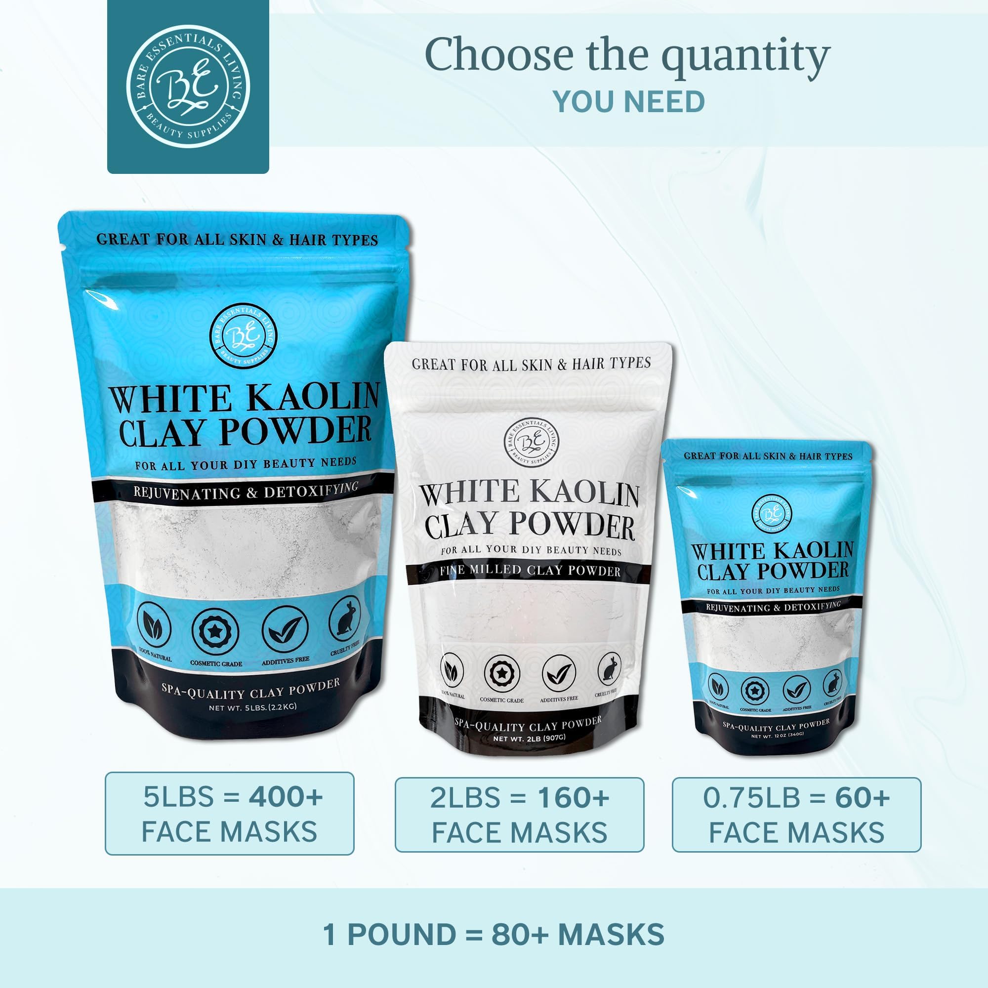 Bare Essentials Living cruelty-free USA-made kaolin clay for cosmetics and DIY projects