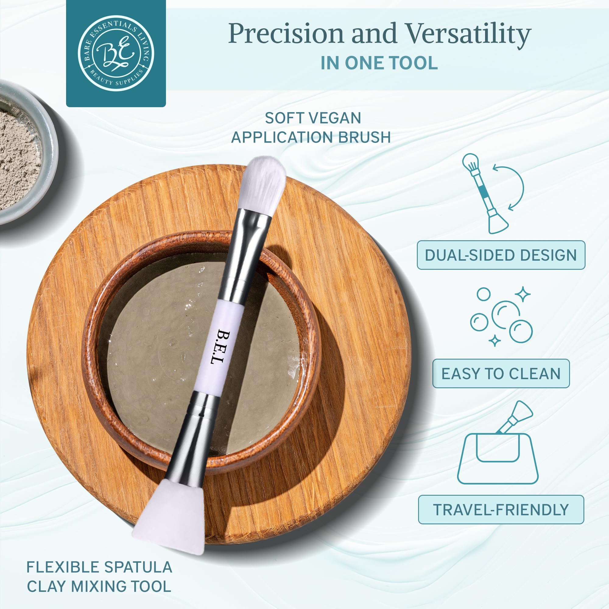 Bare Essentials Living nylon bristle side provides precise product placement on skin.