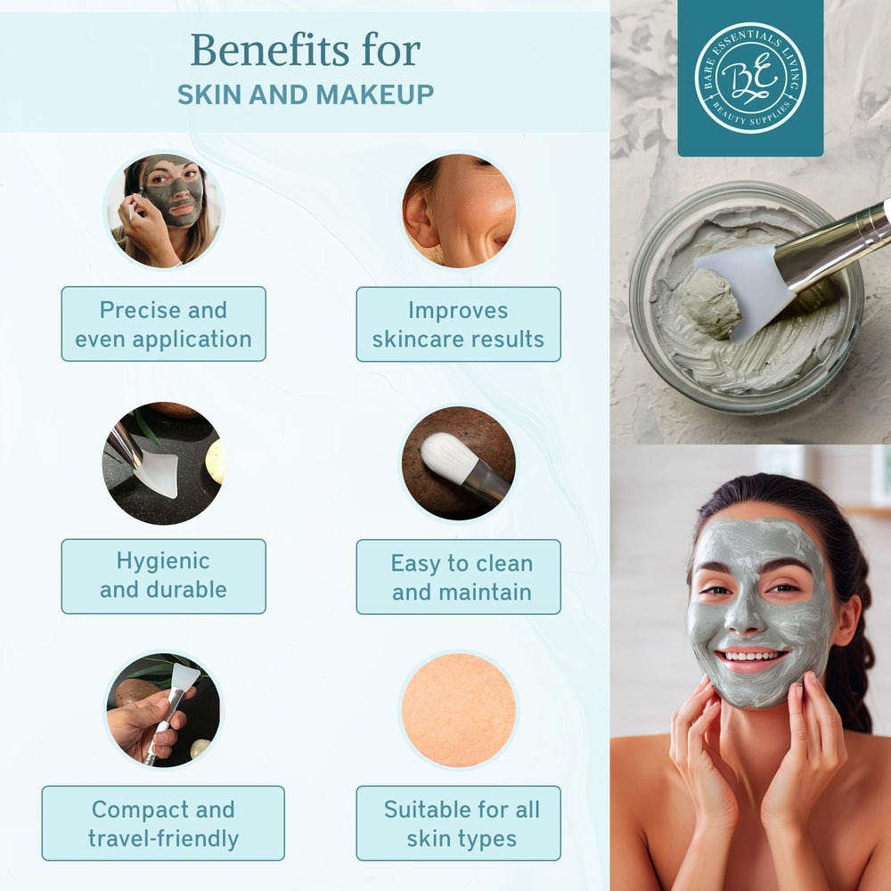 Bare Essentials Living silicone side evenly spreads masks for smooth, thin layers.