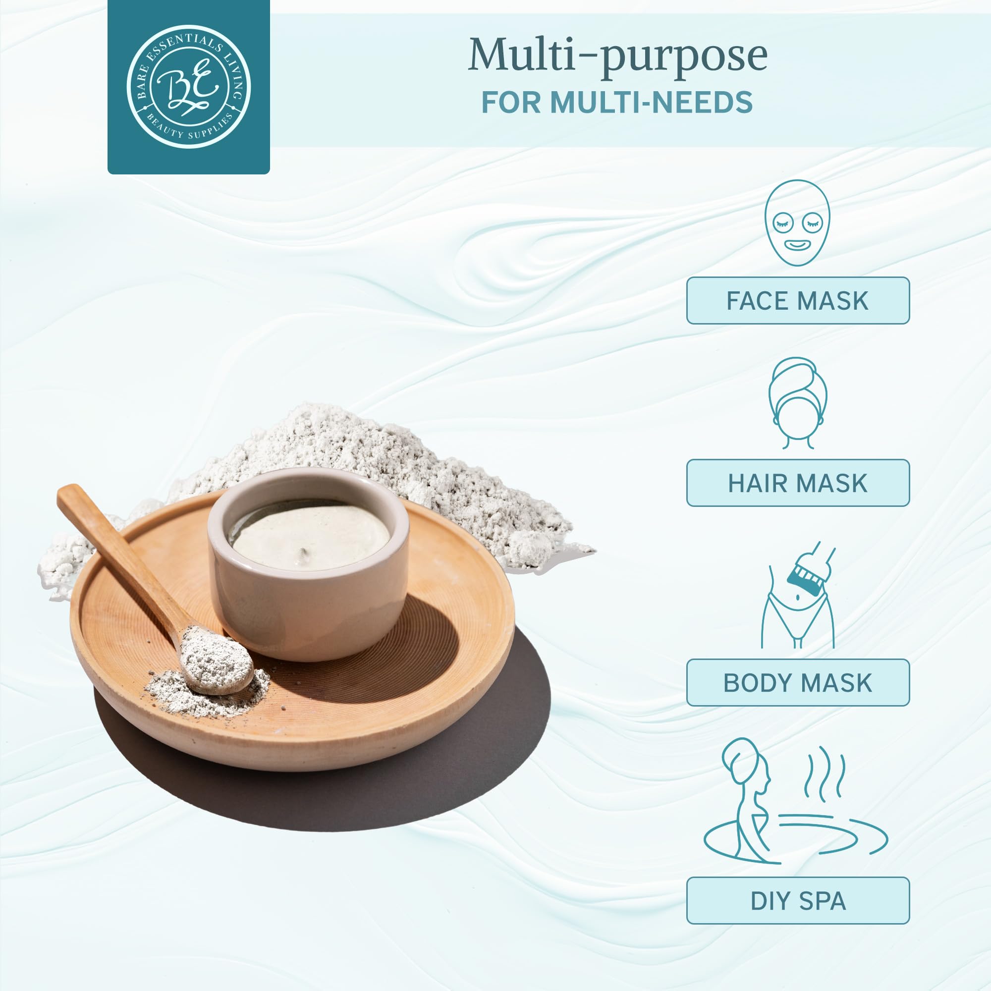 Bare Essentials Living kaolin clay face mask application for gentle cleansing