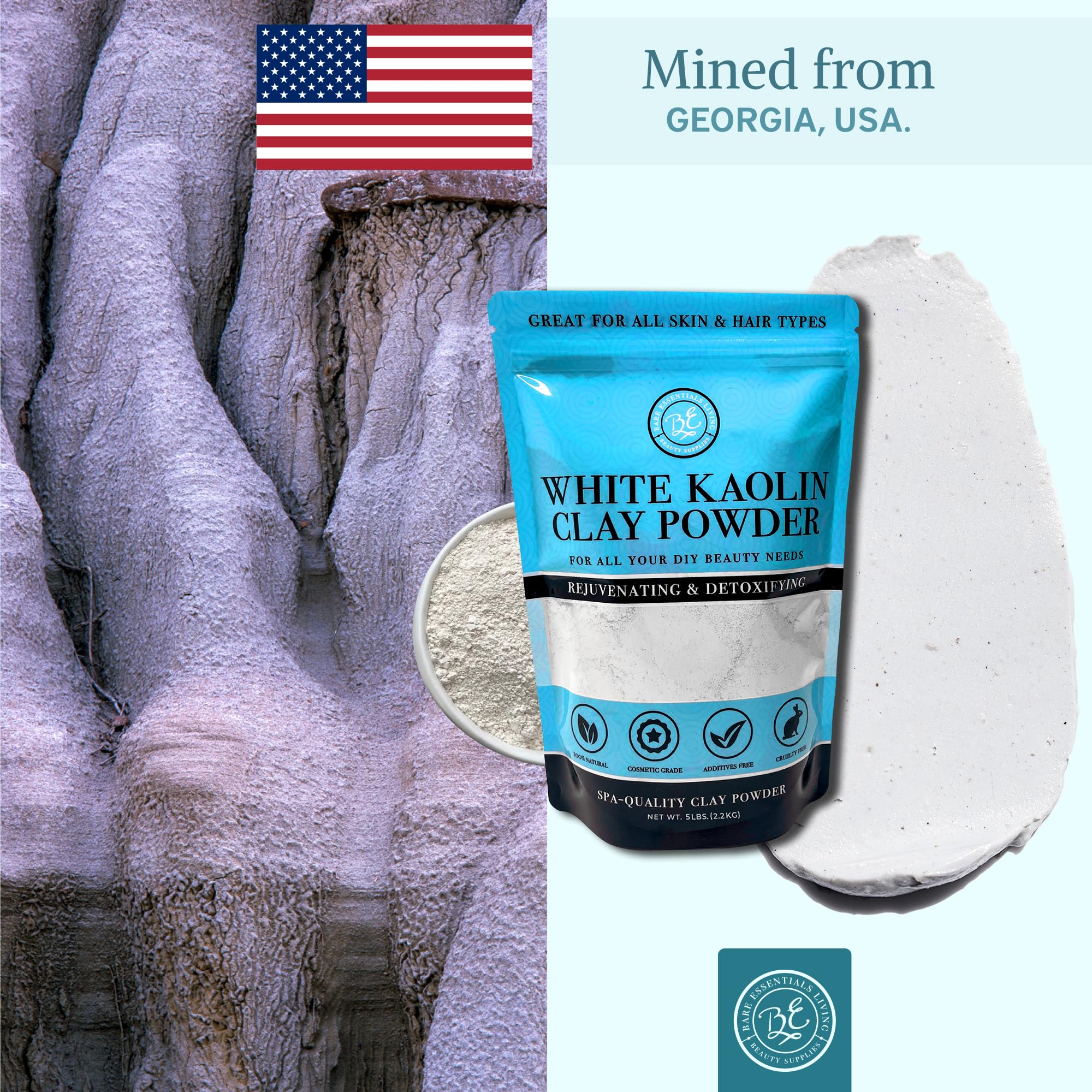 Bare Essentials Living Kaolin Clay Skincare Application for facial care.