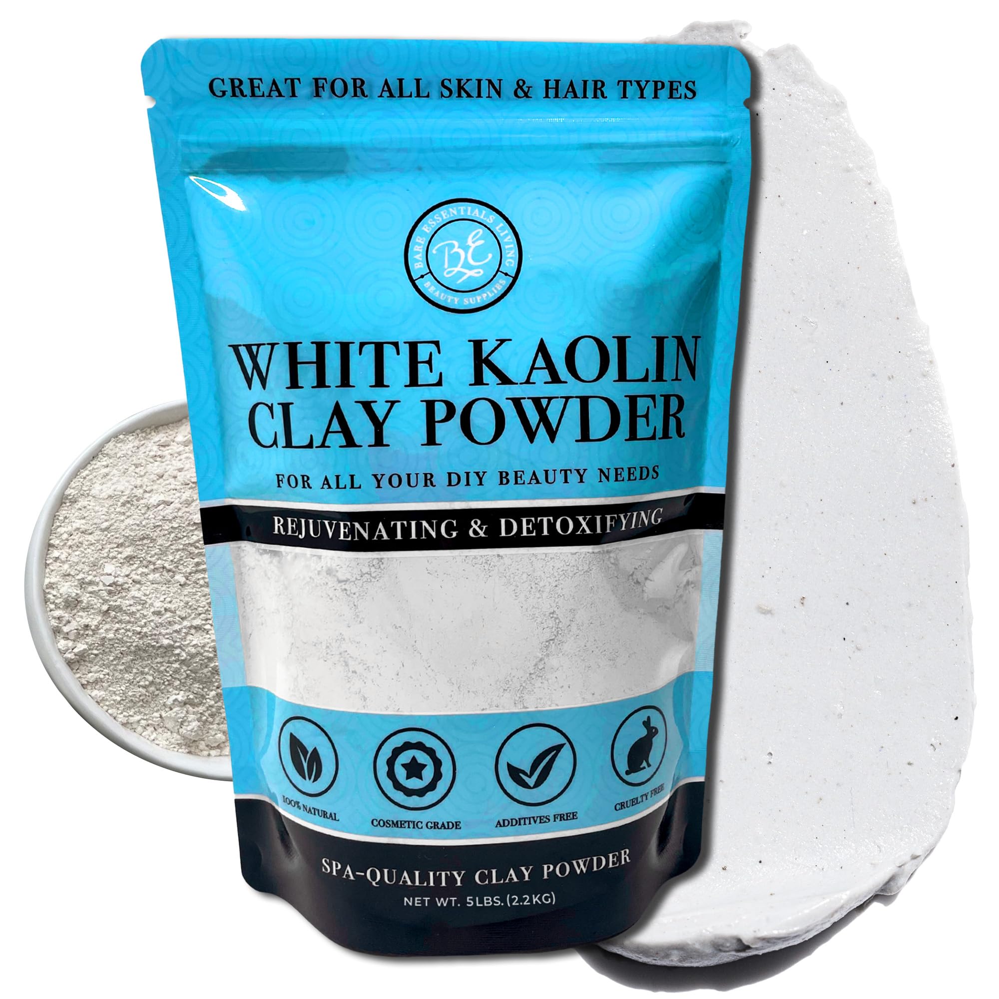 Bare Essentials Living White Kaolin Clay Powder 5 lb bag for DIY beauty applications.
