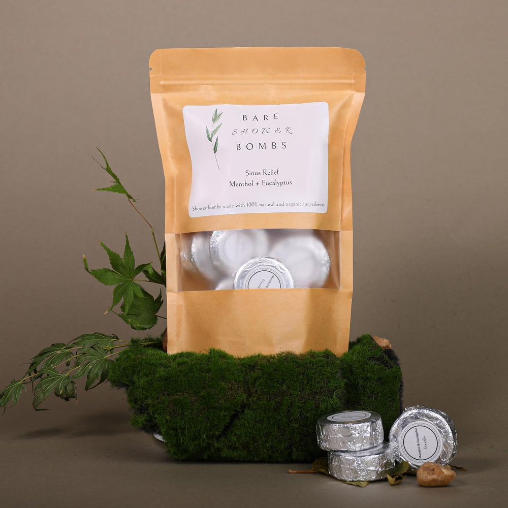 Bare Shower Bombs unwrapped on shelf ready to fizz and release aroma