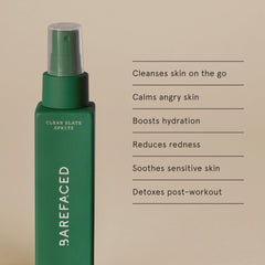 Barefaced Clean Slate Spritz mist dispensed for on-the-go cleansing and quick refresh.