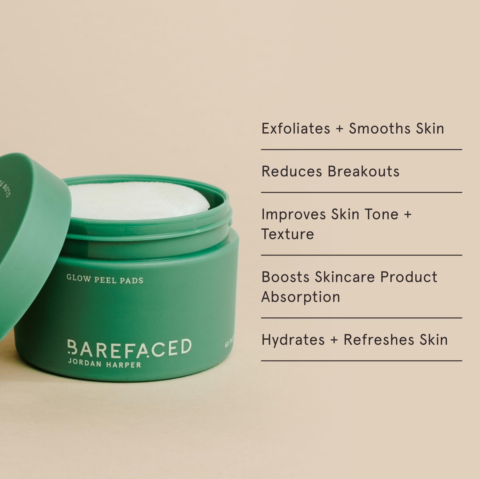 A user applies Barefaced Glow Peel Pads on the cheek for even tone