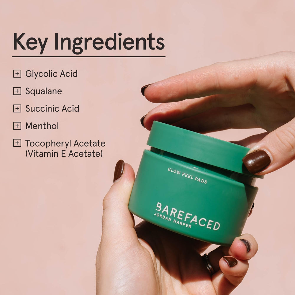 Barefaced Glow Peel Pads help reduce rough patches on visible skin