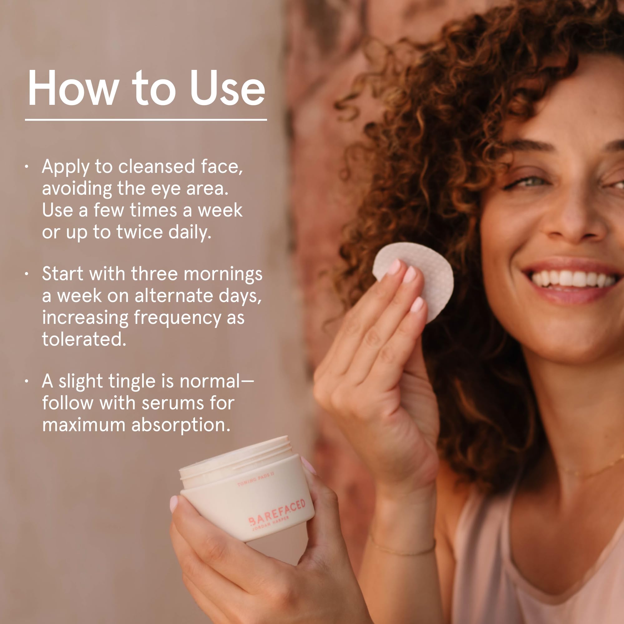 Barefaced Glow Peel Pads on skin during routine to refine texture