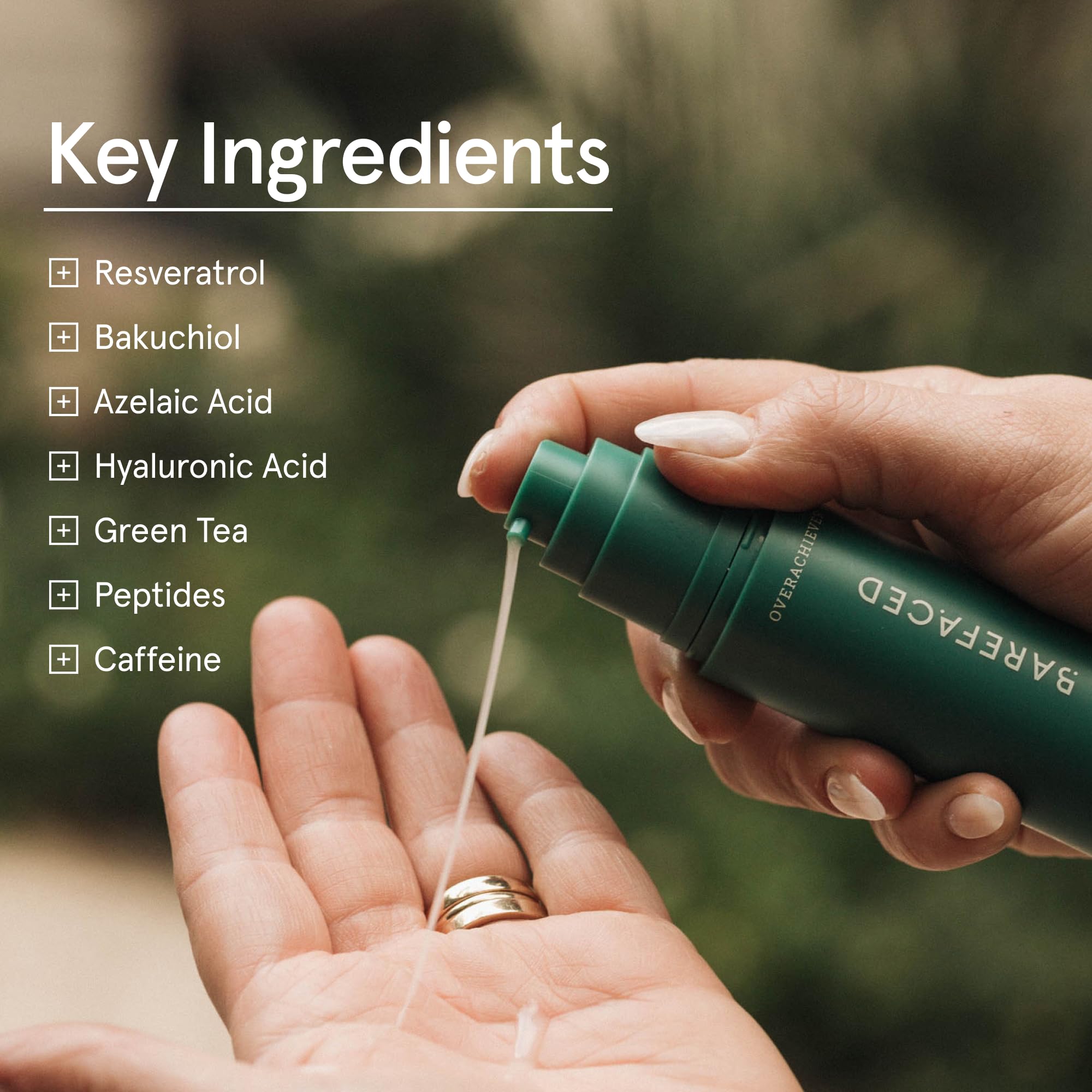 Barefaced Overachiever application on the face demonstrates easy absorption.