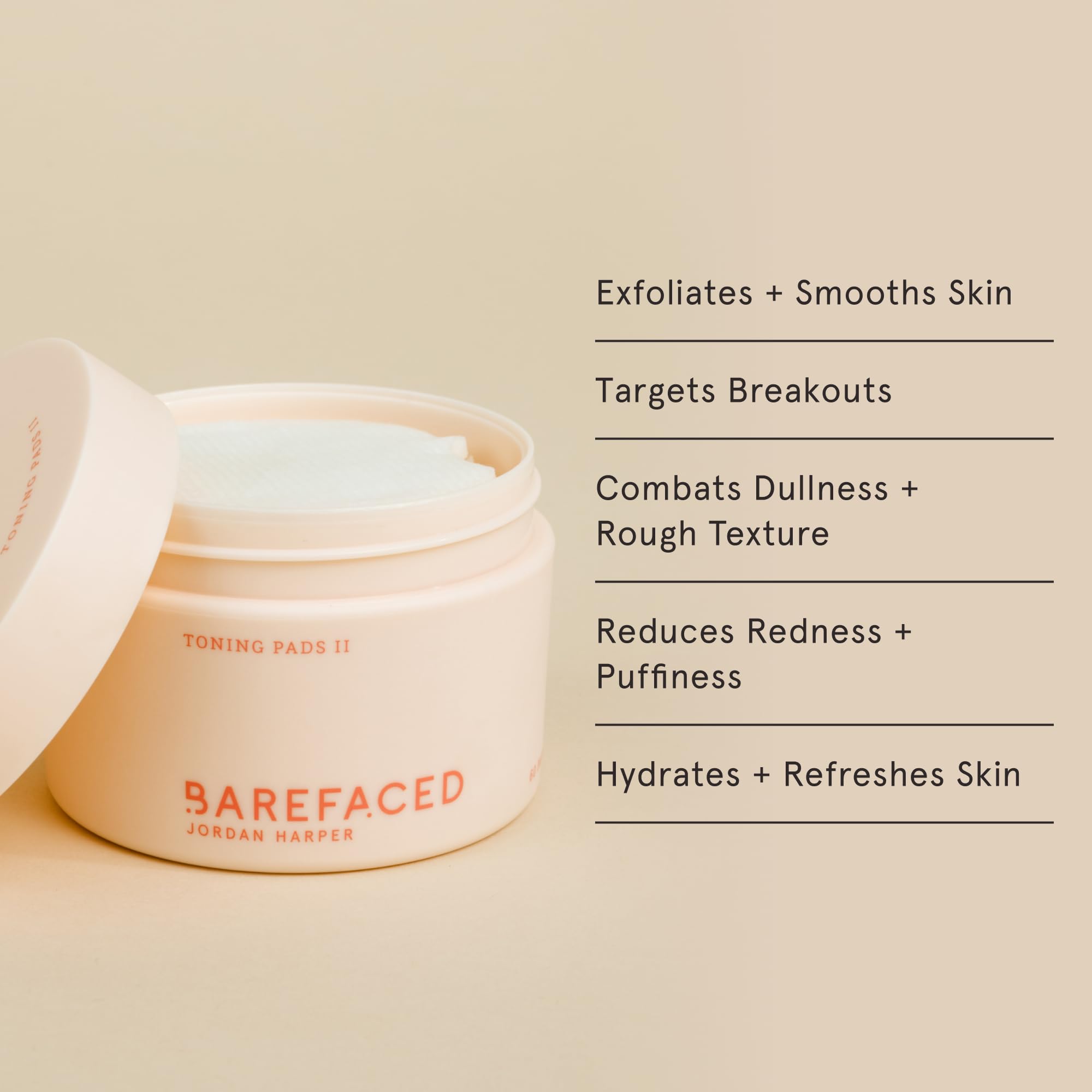 Barefaced Toning Pads II with 5% glycolic acid for resurfacing.