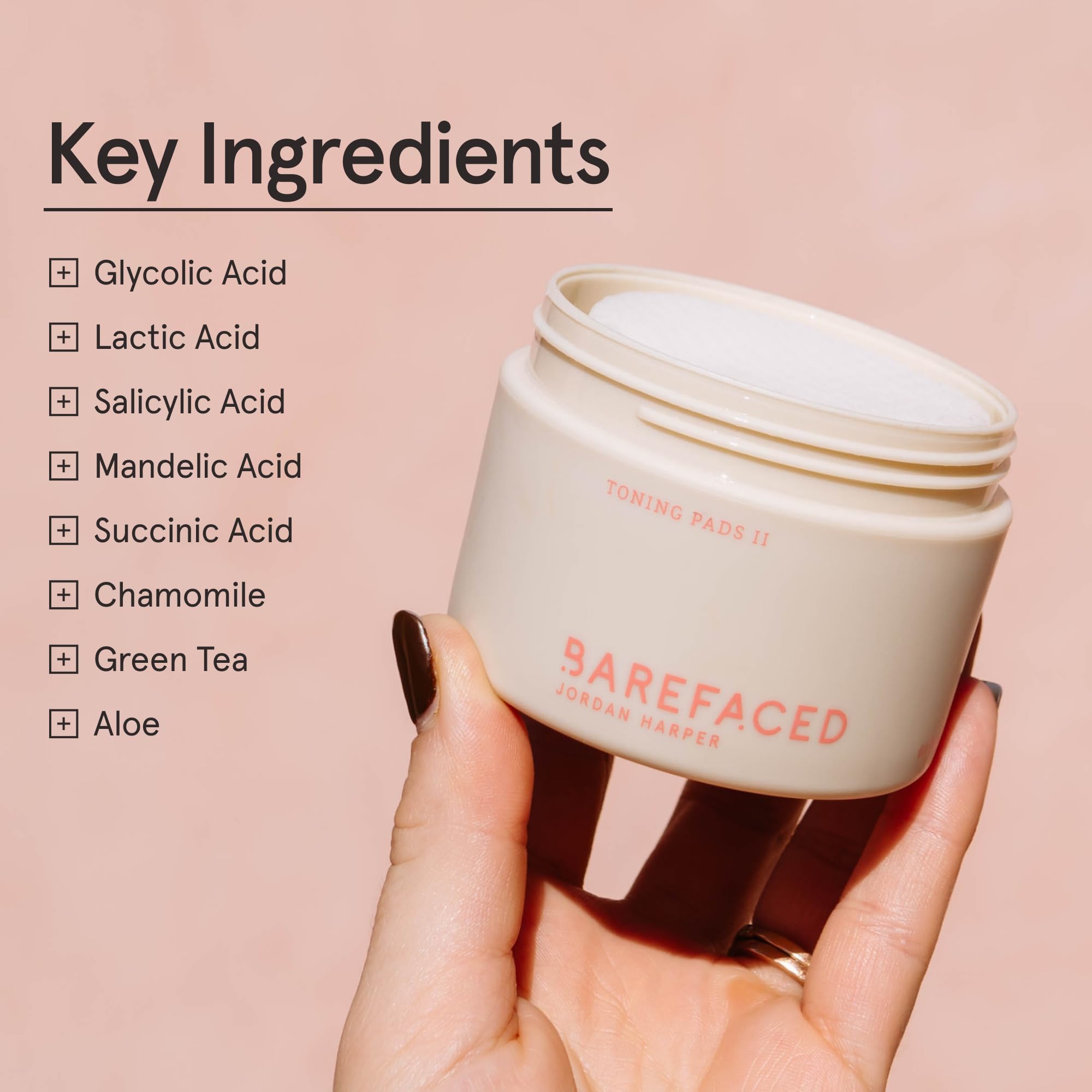 Barefaced Toning Pads II highlight salicylic acid for clearer pores.