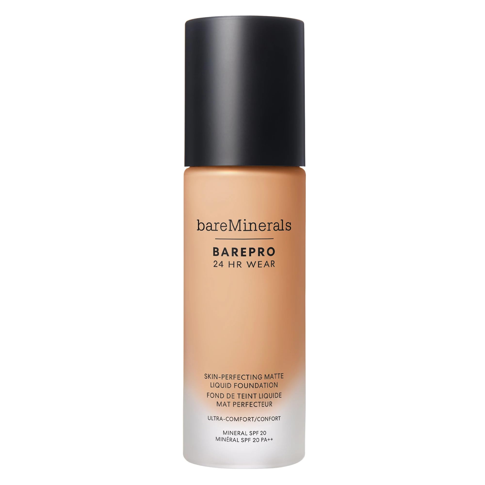 bareminerals BarePro 24HR foundation bottle shows weightless matte finish for all day wear