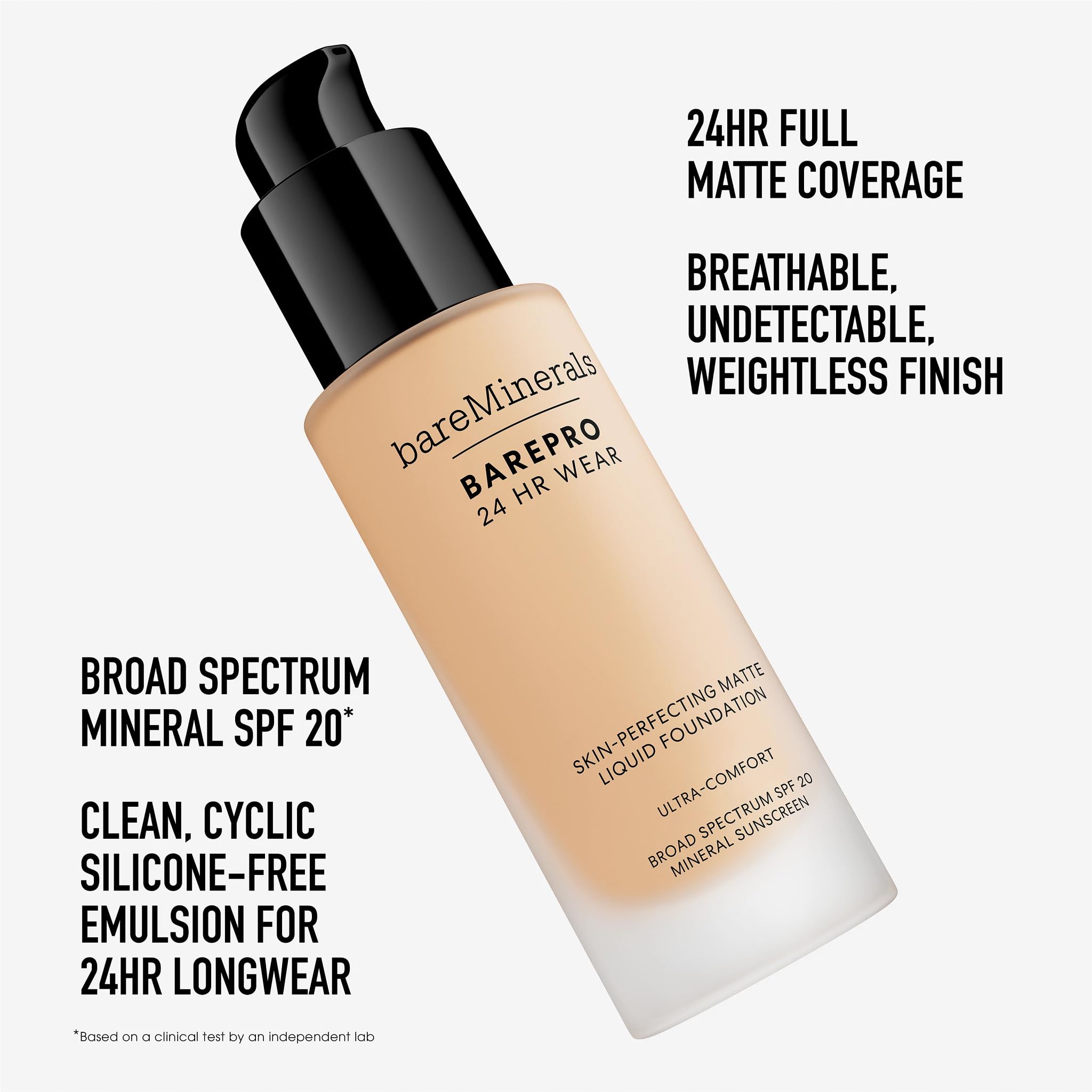 Bareminerals Barepro 24HR Wear 40-shades display highlights shade range.