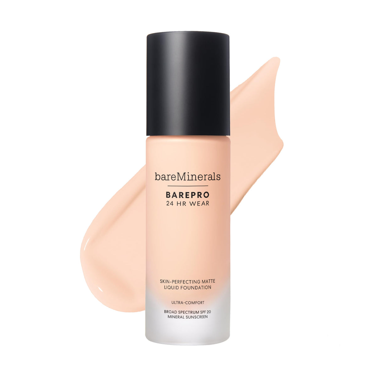Bareminerals Barepro 24HR Wear foundation bottle with matte finish for long-lasting wear.