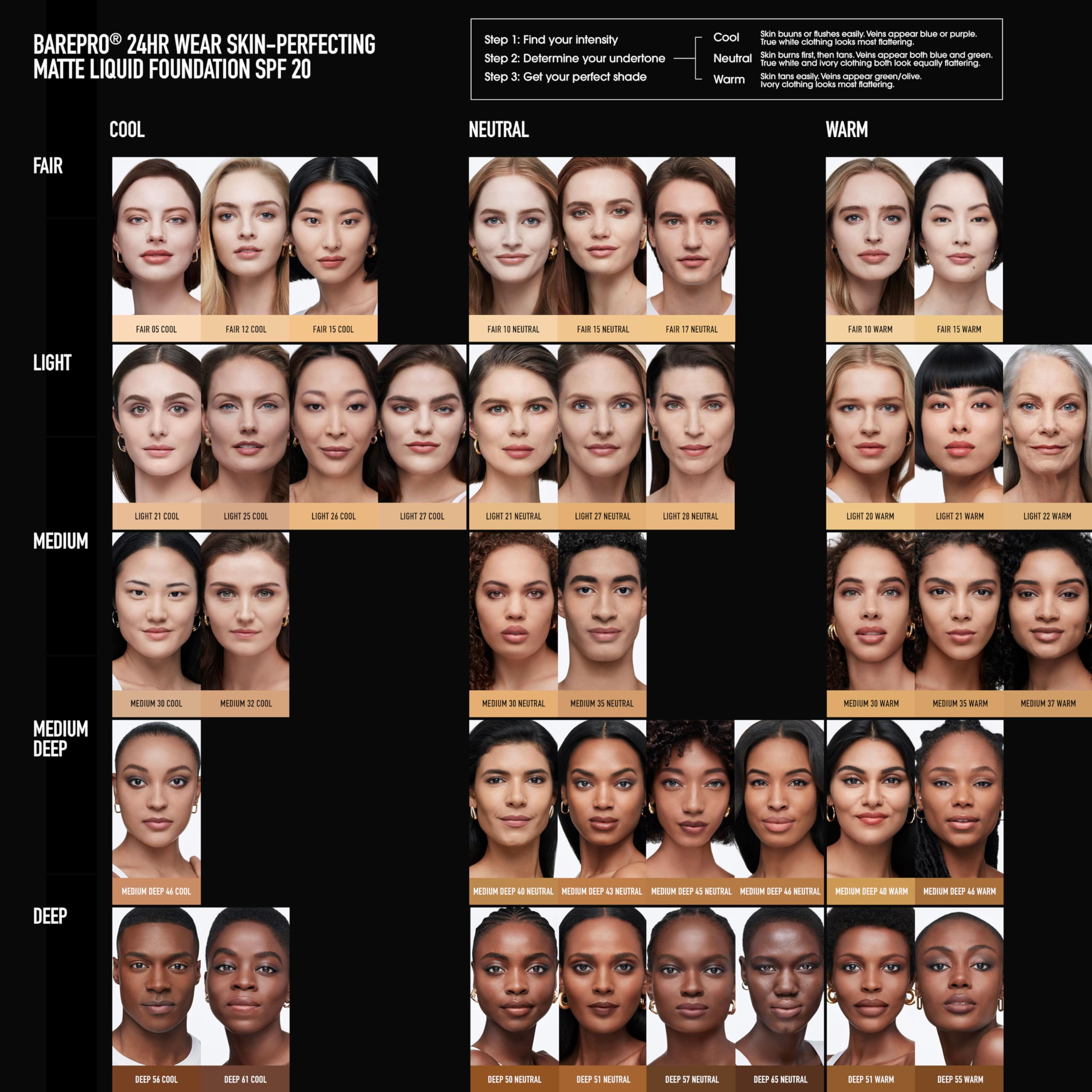 40 shade BarePro shade card for accurate skin tone matching