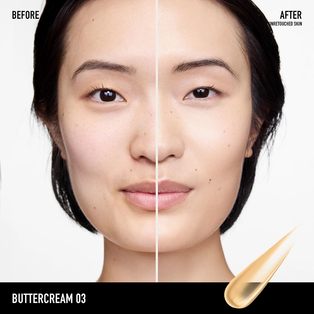 BareMinerals Complexion Rescue Buttercream 03 swatch on skin demonstrates sheer to light coverage.