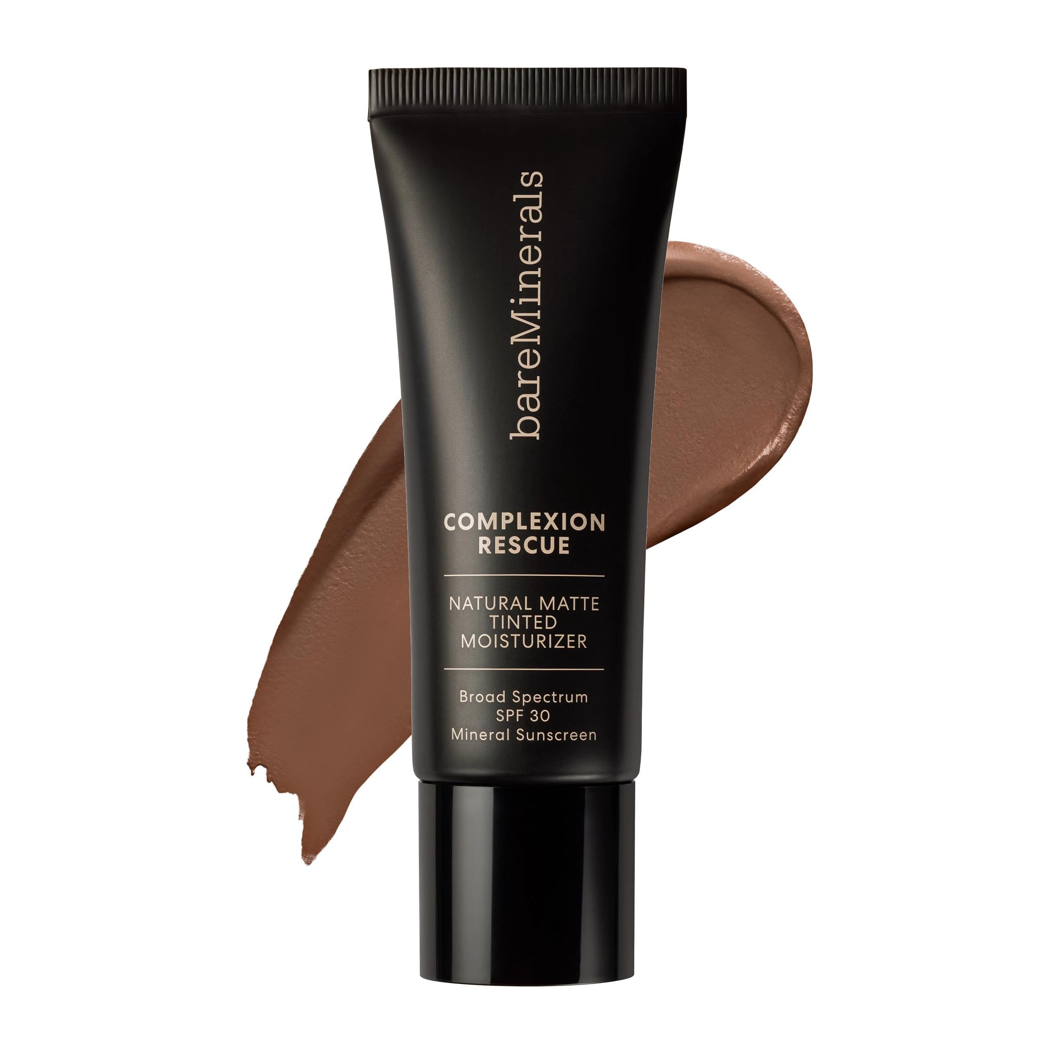 BareMinerals Complexion Rescue matte bottle shows oil-control and natural finish.