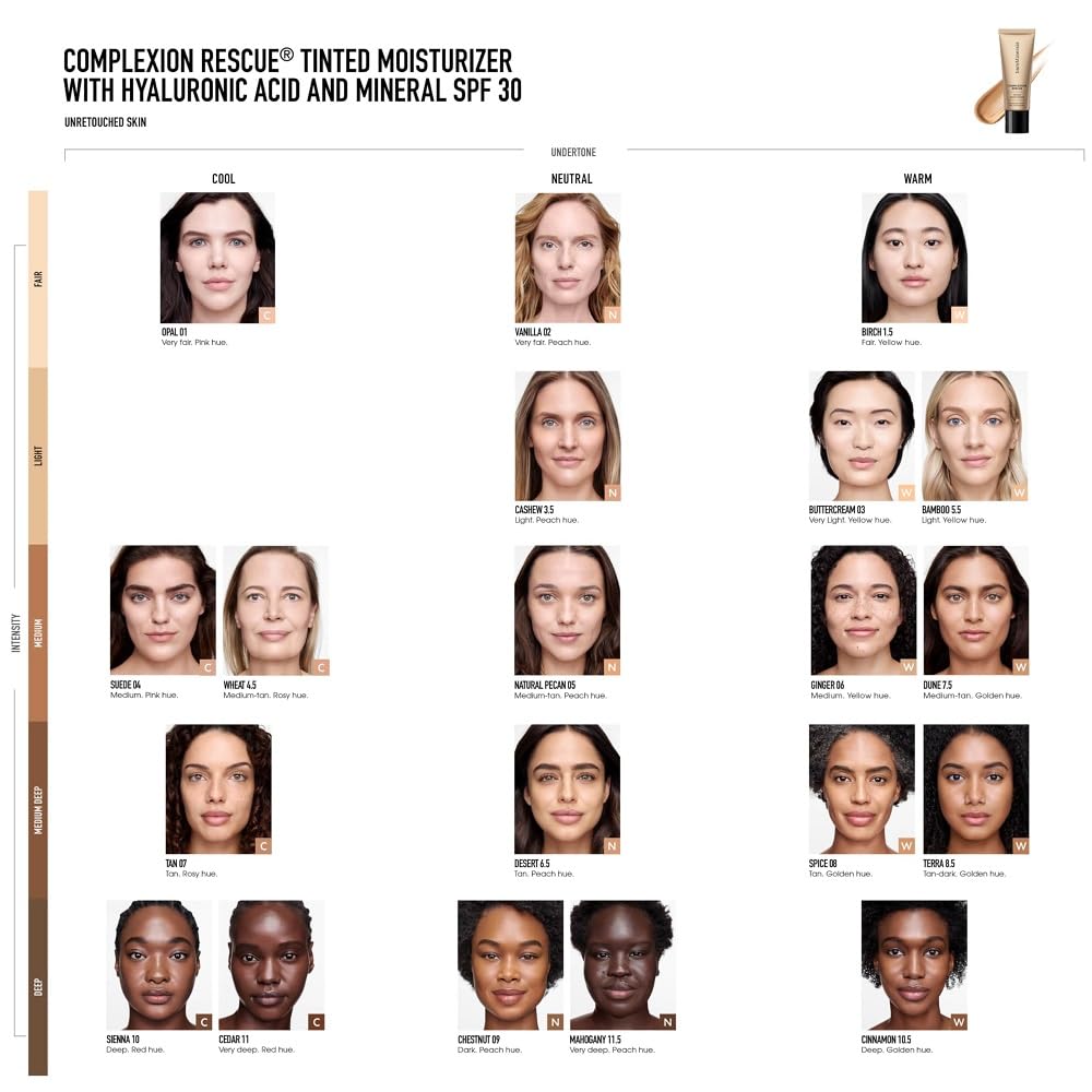 bareMinerals Complexion Rescue cheek texture demonstrates soft, radiant coverage.