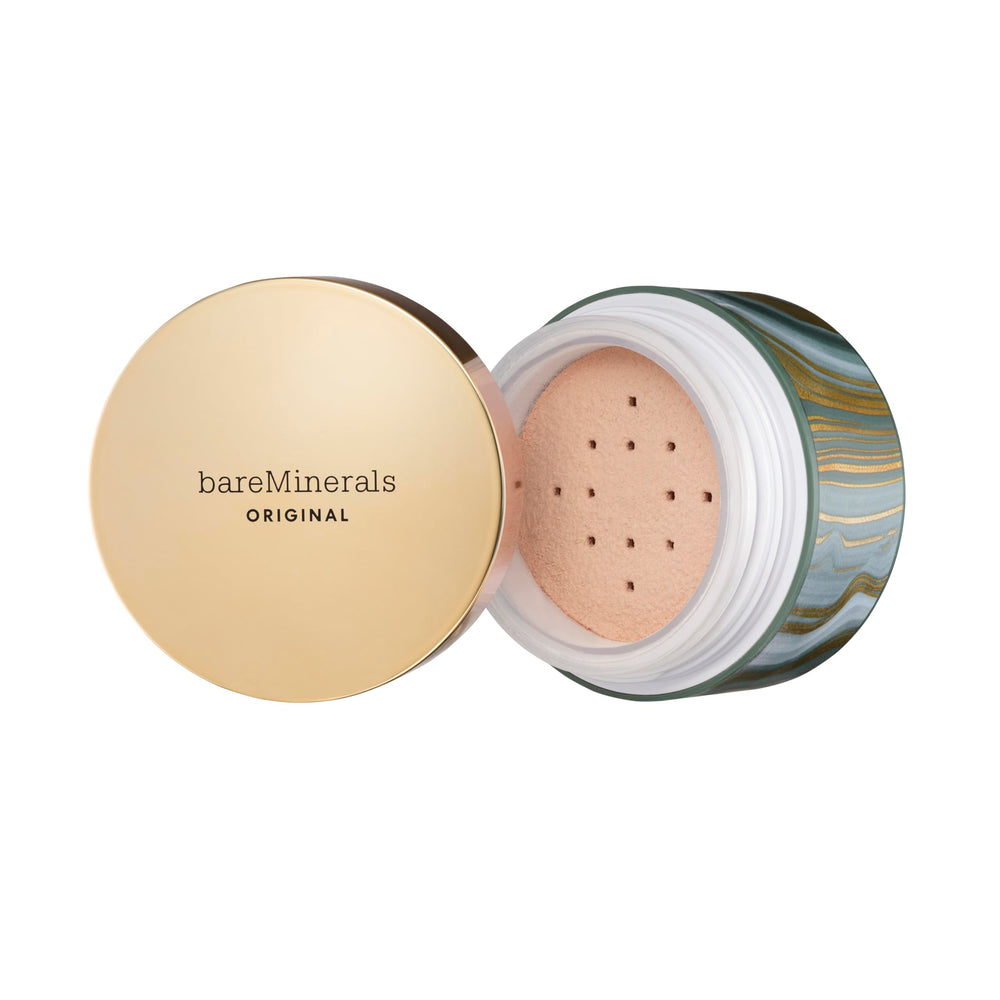 bareMinerals Deluxe Original Loose Foundation medium swatch on skin showing natural finish