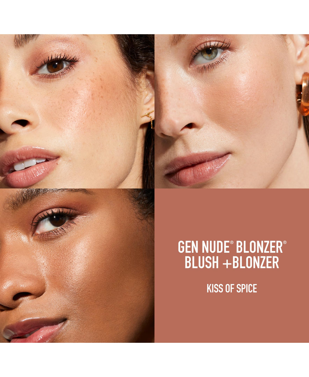bareMinerals Gen Nude Blonzer Holiday Glow Palette open swatches reveal rosy-bronze shades for radiant cheeks