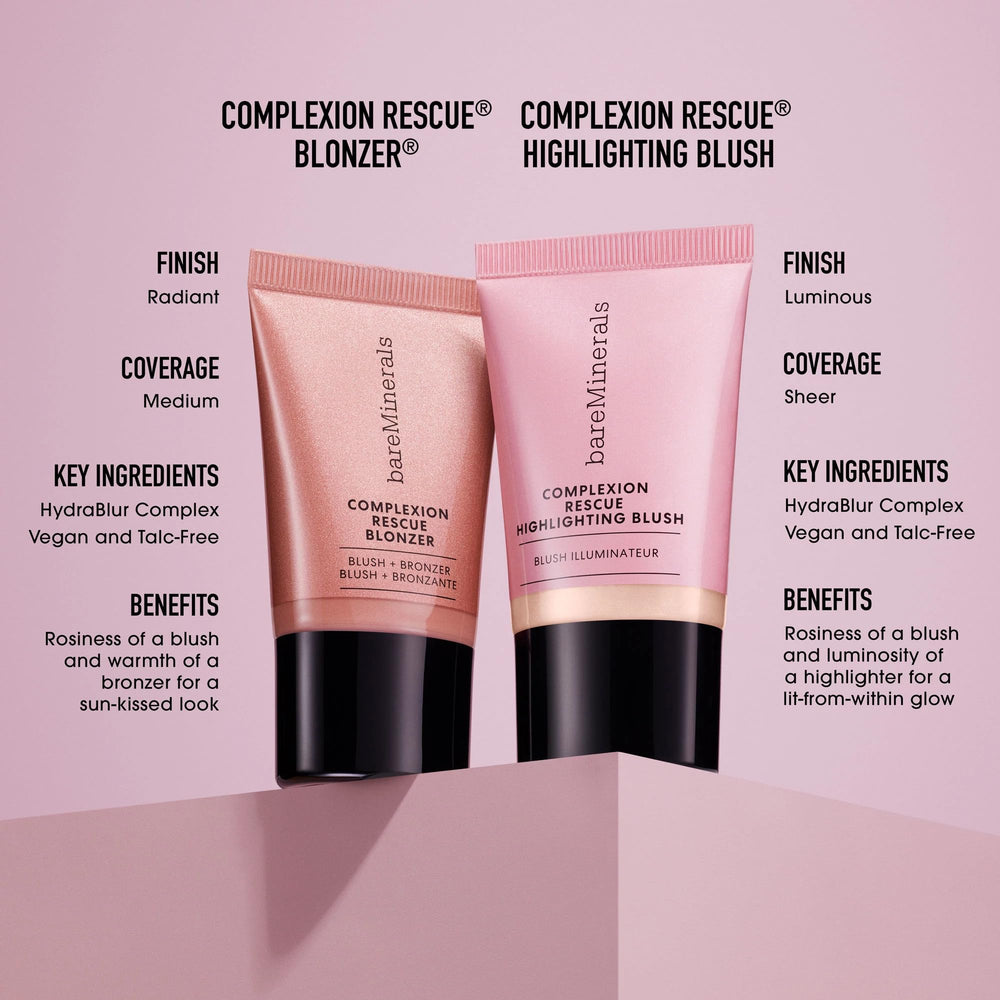 BareMinerals Highlighting Blush dual-sheen swatch showcases versatile glow