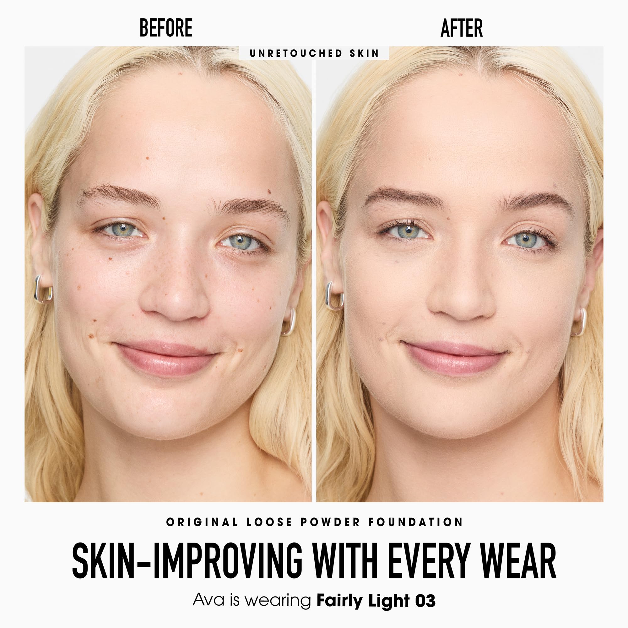 bareMinerals Original Loose Mineral Foundation jar close-up reveals talc-free, radiant finish.