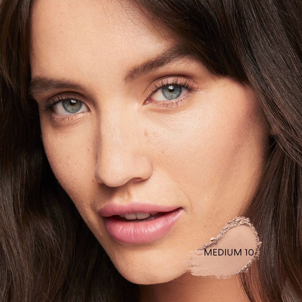 BareMinerals brush-friendly powder applied with a brush for seamless, even coverage.