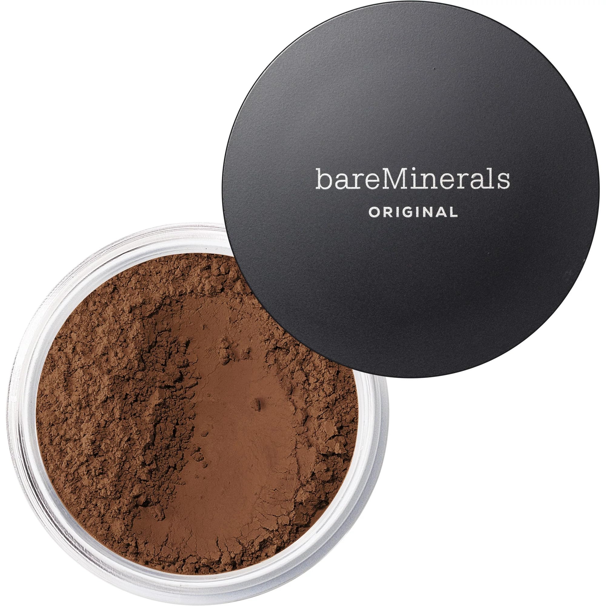 bareMinerals Original Loose Powder Foundation Deepest Deep 30 packaging front shows portable, lightweight coverage.