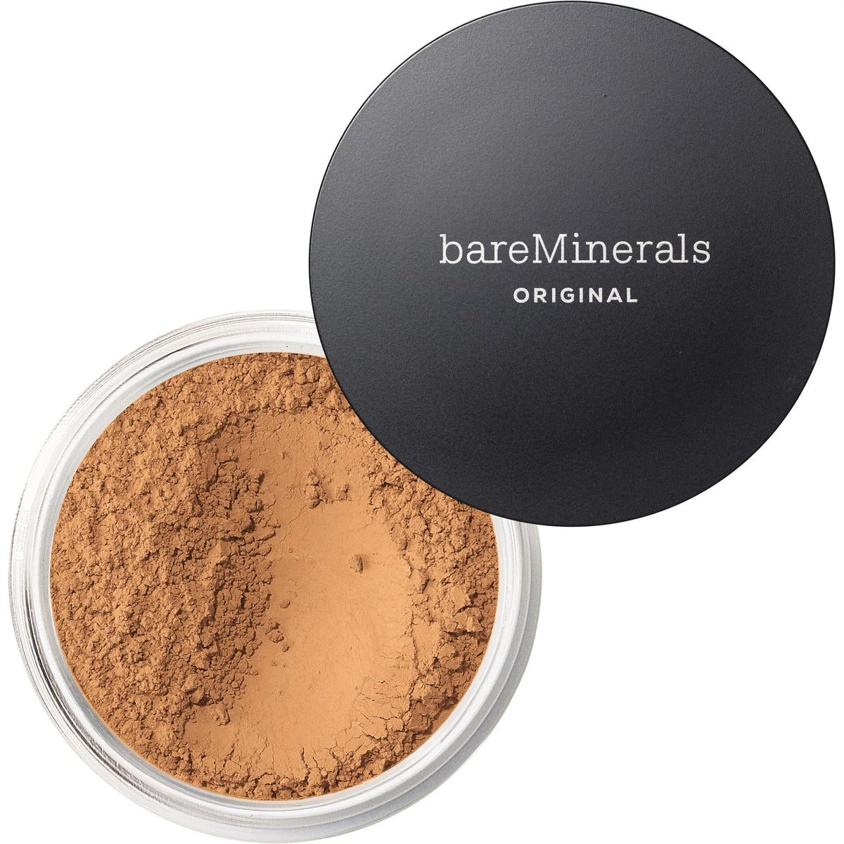 bareMinerals Original Foundation packaging shows compact design for travel with Warm Tan 22.