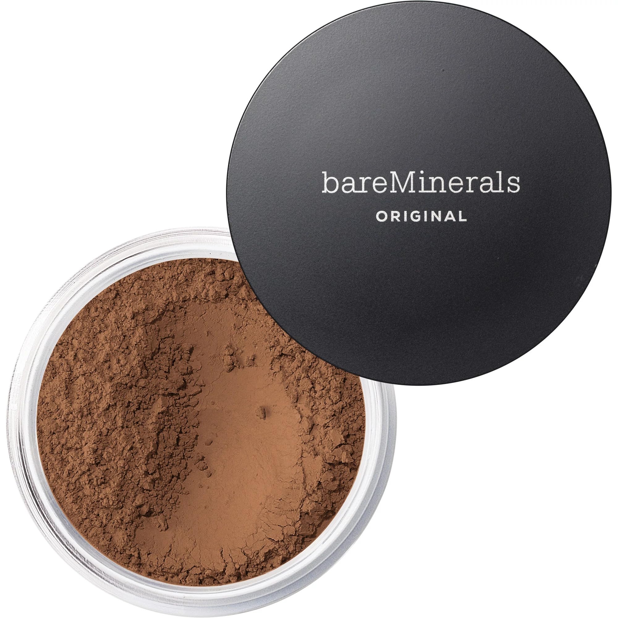 bareMinerals Original Loose Powder Foundation compact close-up delivers luminous, natural-looking finish.