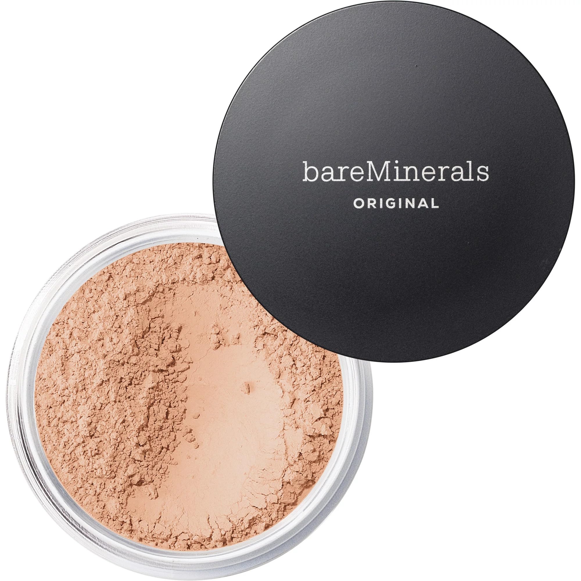 BareMinerals Original loose powder foundation swatch shows buildable coverage with a radiant SPF 15 finish.