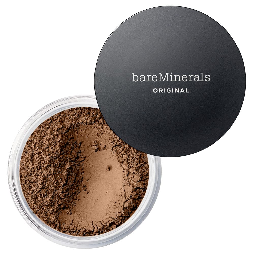 BareMinerals Original Loose Powder Foundation SPF15 Neutral Deep 29 packaging close-up for a clean vegan finish.