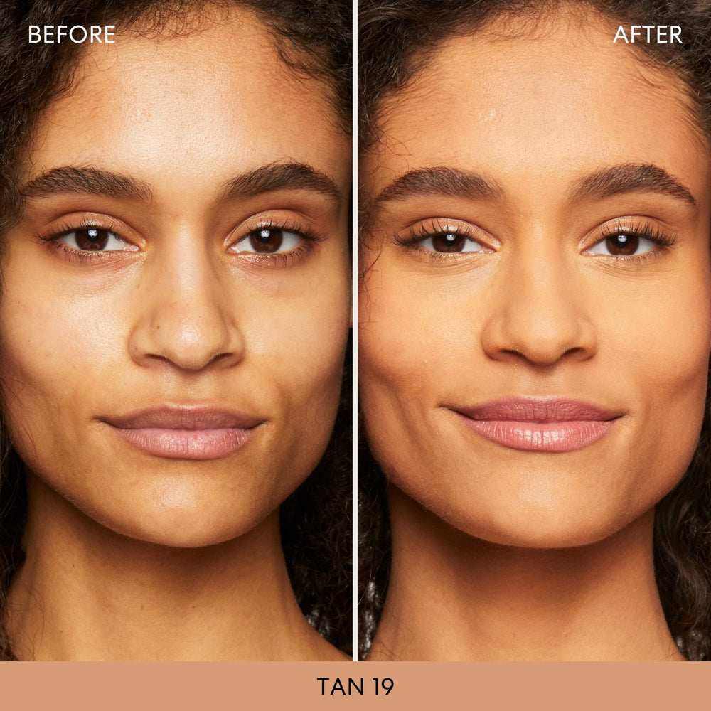 bareMinerals Original Loose Powder Foundation Tan 19 texture-swirl shows natural coverage
