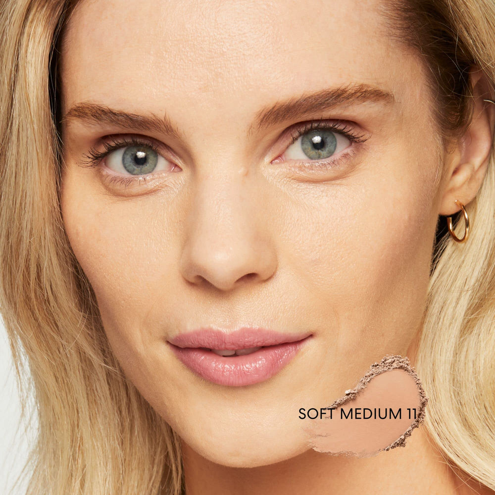 Matte finish close-up on the cheek for a natural, shine-free look
