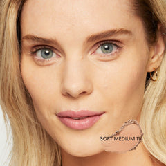 Matte finish close-up on the cheek for a natural, shine-free look