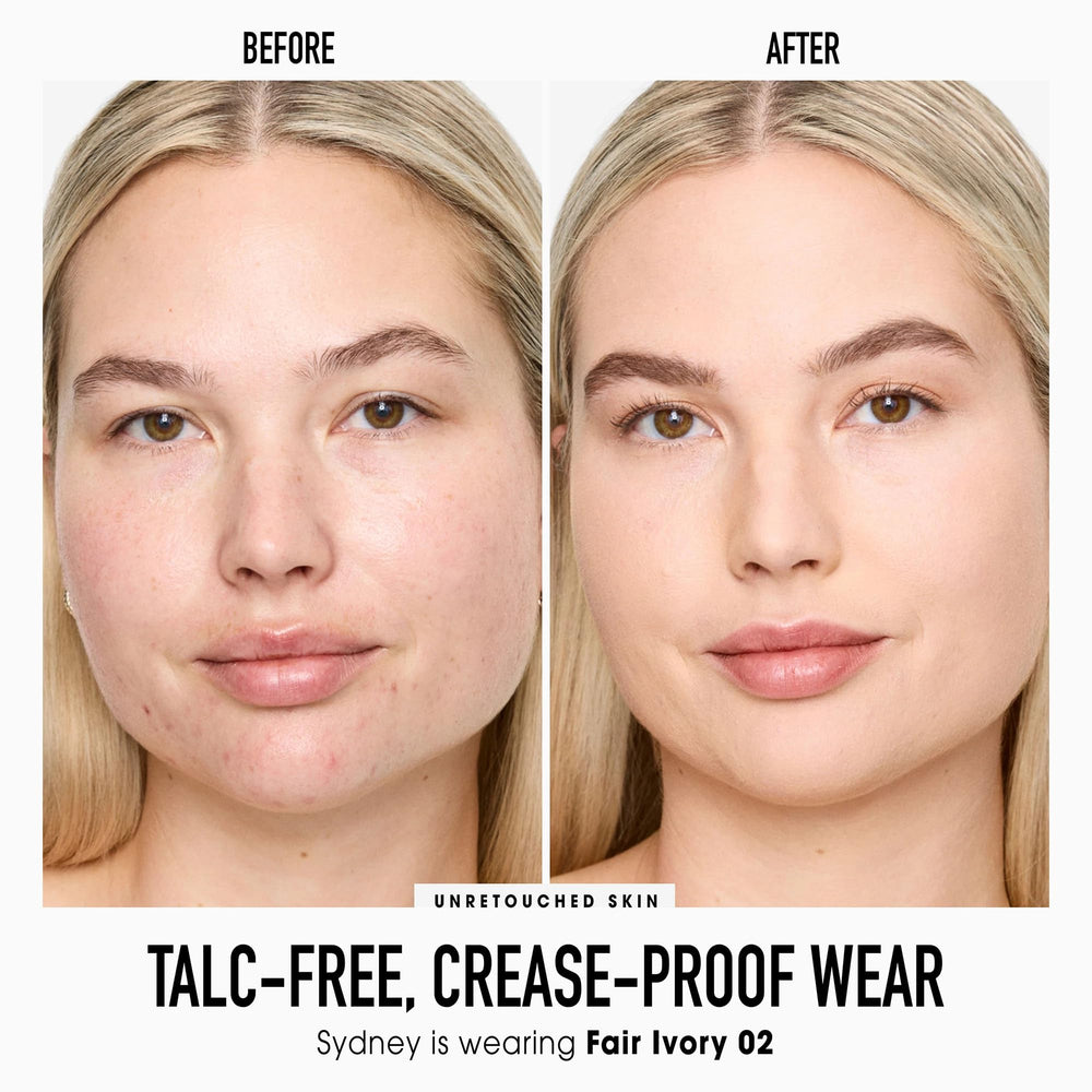 bareMinerals Original pressed foundation application with brush — easy blend.
