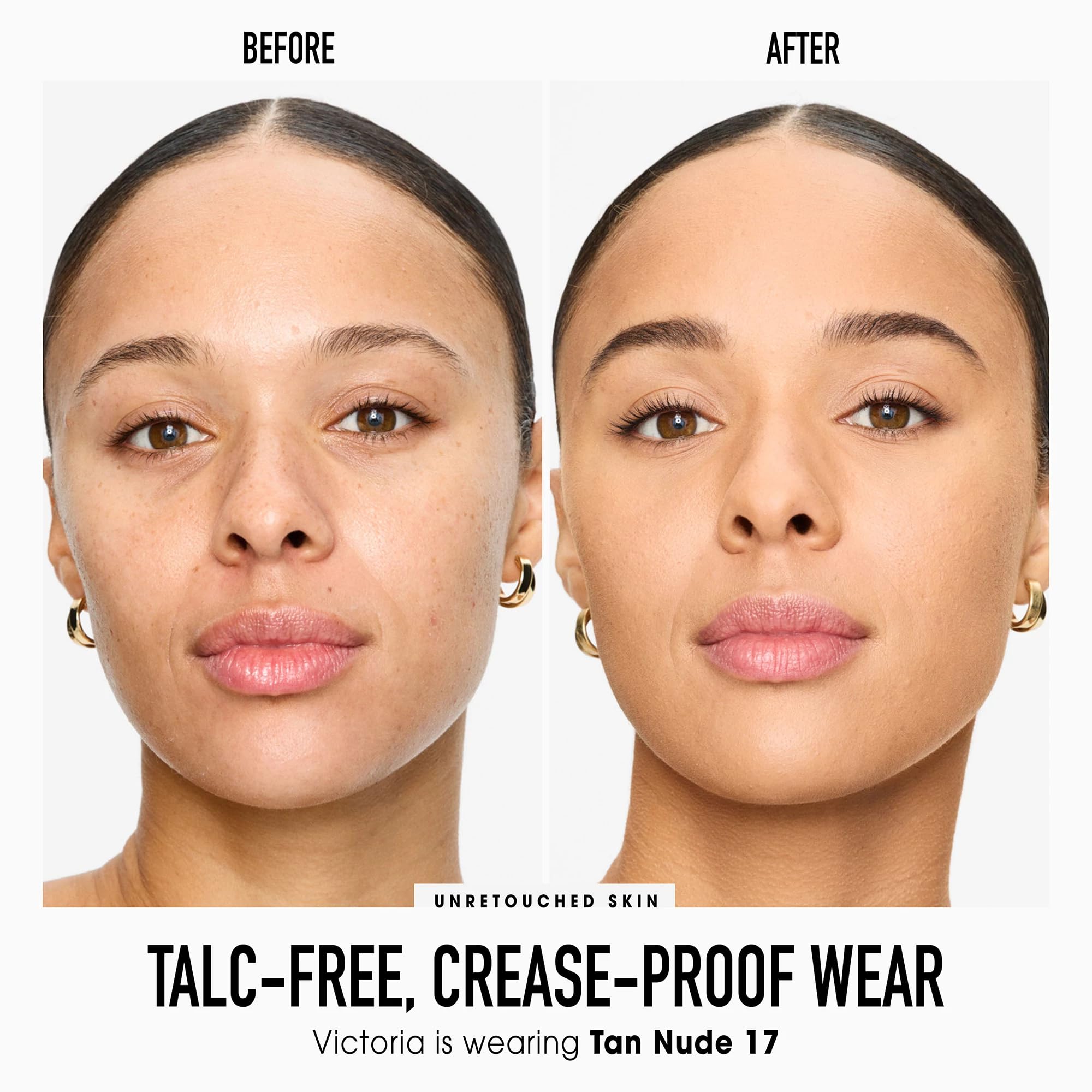 BareMinerals Original pressed powder foundation brush stroke demonstrates buildable coverage for a natural glow