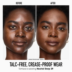 Application with brush on bareMinerals Original foundation for buildable coverage.