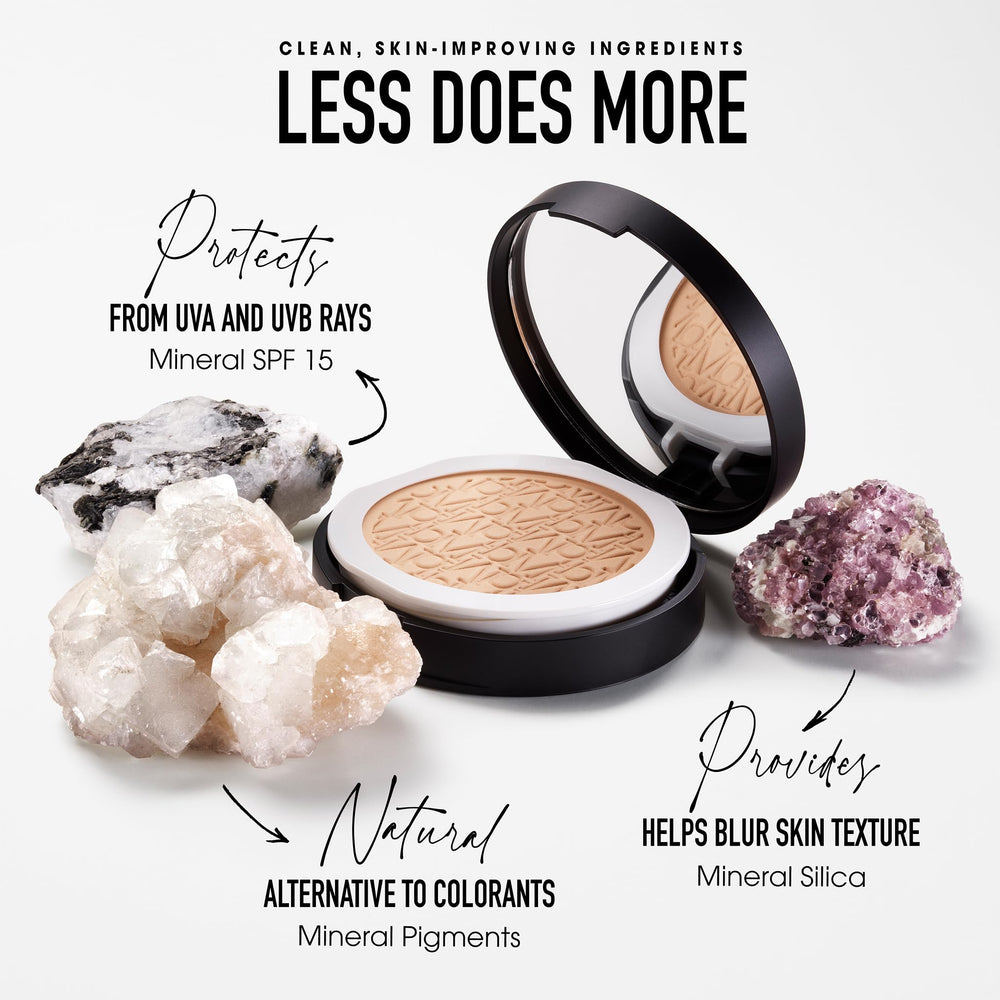Label highlights SPF 15 protection and mineral formula.
