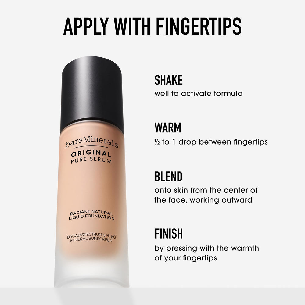 BareMinerals Original Serum Radiant offers 30-shade range for diverse tones.