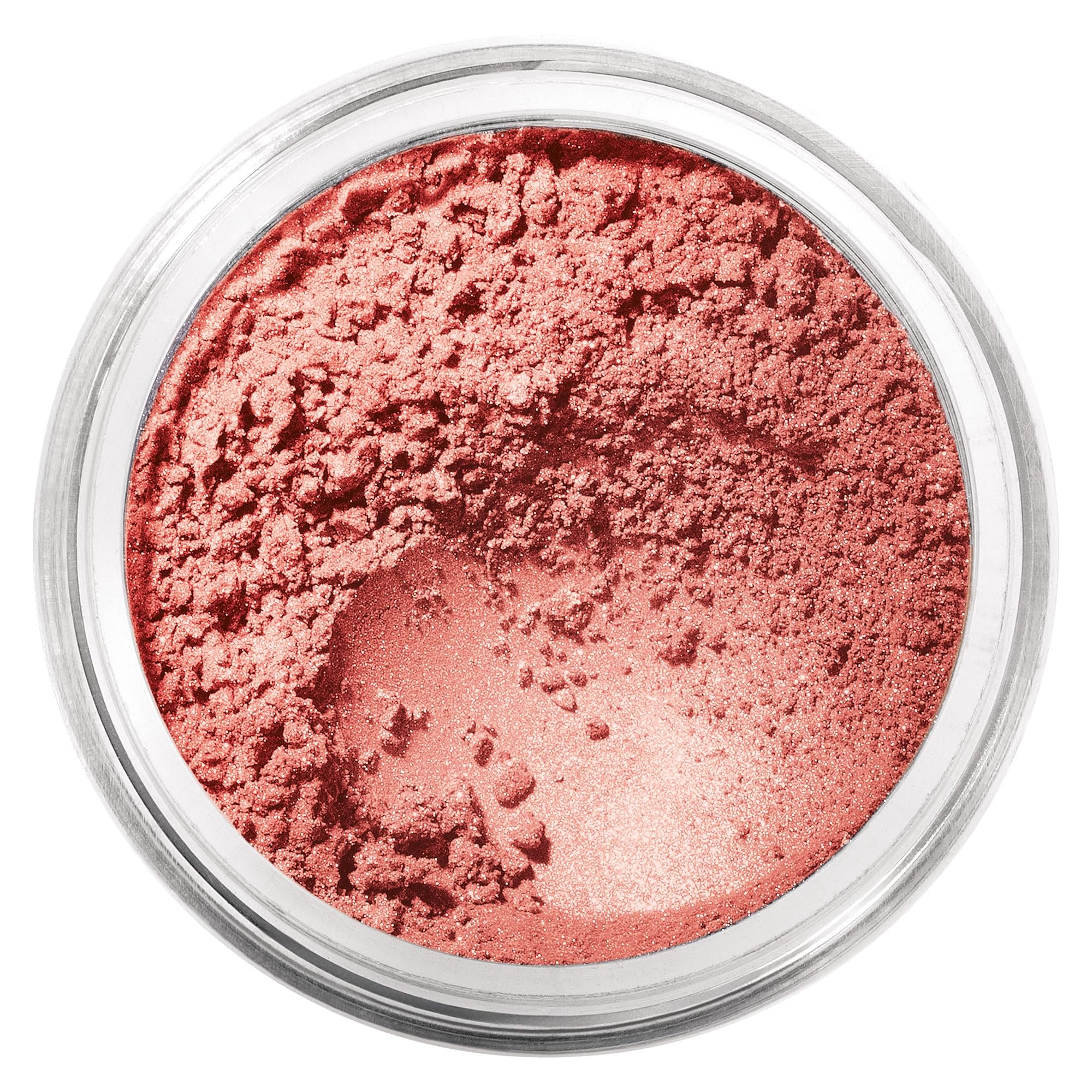 BareMinerals Vintage Peach blush jar shows natural warmth from loose minerals.