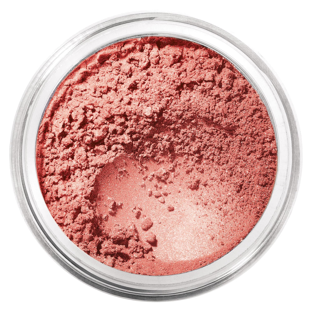 BareMinerals Vintage Peach blush jar shows natural warmth from loose minerals.
