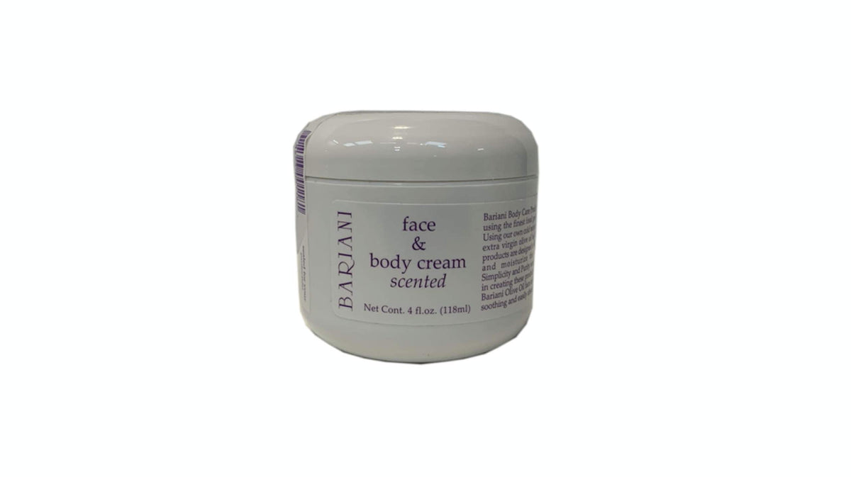 Bariani olive oil cream myrrh bottle close-up for hydration