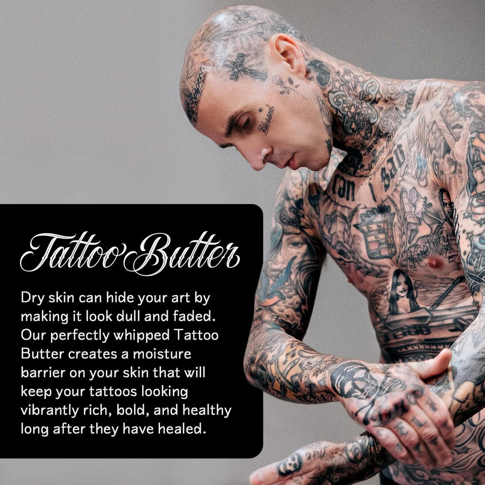 Barker Wellness Tattoo Butter ingredients including shea, turmeric, and jojoba for nourishment
