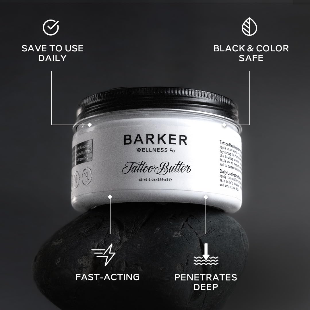 Barker Wellness Tattoo Butter whipped texture on skin absorbs quickly with a light feel